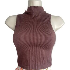Ribbed‎ Mock Neck Tank Top XS NWT Brown Seamless Stretch Layering Hippie Rose